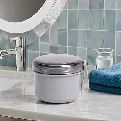 Denture Case with Denture Brush, No Leak Denture Bath Box, Denture Travel Case, Denture Cup with Basket for Soaking Dentures (grey) - color: grey