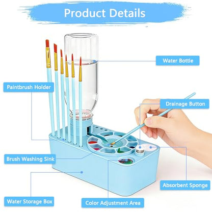 Elisel Painting Station,5 IN 1 Art Paint Supplies Kits,Paint Brush Cleaner (Upgraded),Silicone Painting Mat 12 Colors Paint Set,10 Paint Brushes,Painting Apron for Kids Artist Beginners (Blue, 5) - color: Blue