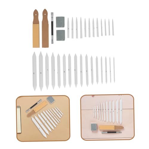 Mobestech 33pcs Blending Stump and Tortillions Sketching Blending Tools Set with Sandpaper Block Pencil Extender and Kneaded Erasers for Artist Drawing and Paper Art