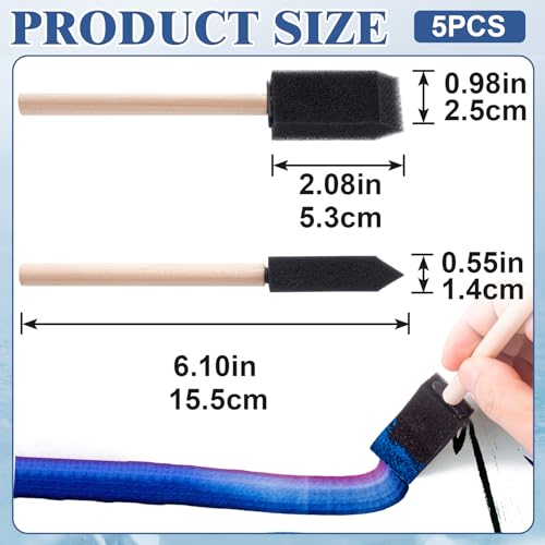5pcs 1" Foam Brushes for Painting, Sponge Paint Brushes with Wood Handle, Reusable Paint Brushes for DIY, Cleaning, Staining, Varnishes - color: Black, 5pcs, 0.98"