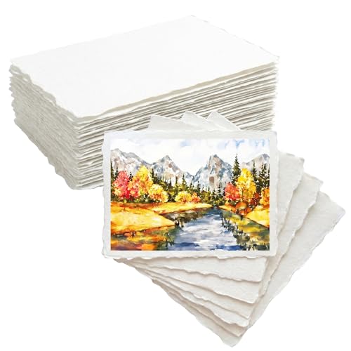 ANSSDO 60 Sheets Deckled Edge Textured Watercolor Paper 5x7 Inch | 300 GSM/140lb Thick Cotton Handmade Watercolor Paper for Watercolors, Wedding Invitations or Printing - size: 5 x 7