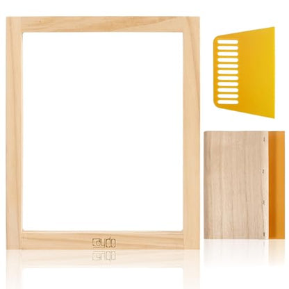Caydo Screen Printing Frame with Screen Printing Squeegee for T-Shirts, Backpacks, Handbags DIY Printing, 8 x 10 Inch Wood Silk Screen with 110 White Mesh - size: 8 x 10 Inch