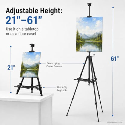 RRFTOK Art Easel Stand for Painting and Sign - Aluminum Metal Artist Tripod Adjustable Easels for Display Height from 21 to 61Inches - Canvas Stand with Paintbrush Tray for Artists Adult Holder - style: 61B 1-Pack