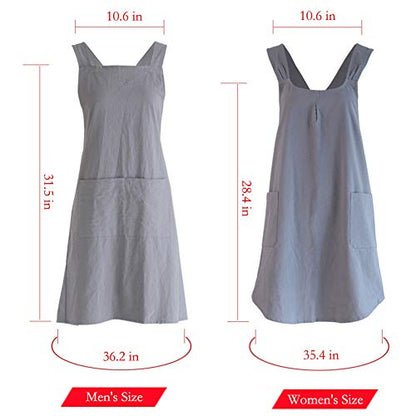 NEWGEM Japanese Cotton Linen Cross Back Cooking Apron for Women Men with Pockets Cute for Baking Kitchen - color: 14 - Men's Black
