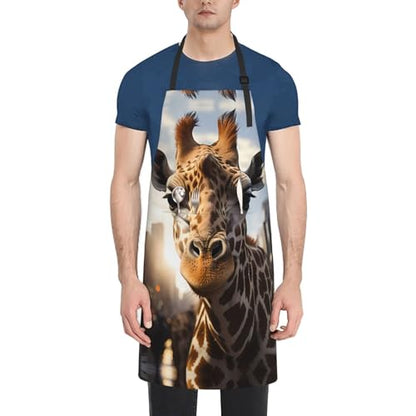 Prancing Brown Horse Heavy Duty Waterproof Apron with Pockets for AdultsResistant Grilling, Gardening, Painting - color: New York Giraffe Street