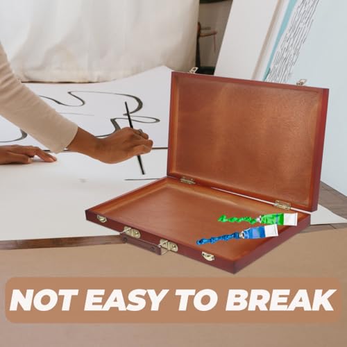 TEHAUX Wooden Painting Box Hand-Held Art Storage Case Portable Drawing Tool Organizer 14.56X9.05X1.77 Inches for Outdoor Artists and Students