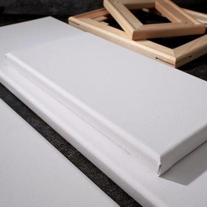 PHOENIX 8x24 Inch 3 Pack Artist Canvas - Long Skinny Stretched Canvases for Painting - 3/4 Inch Profile, 100% Cotton 11 Oz. Gesso Primed White Blank Professional Canvas Oil & Acrylic Paints - size: 8"x24", style: Traditional