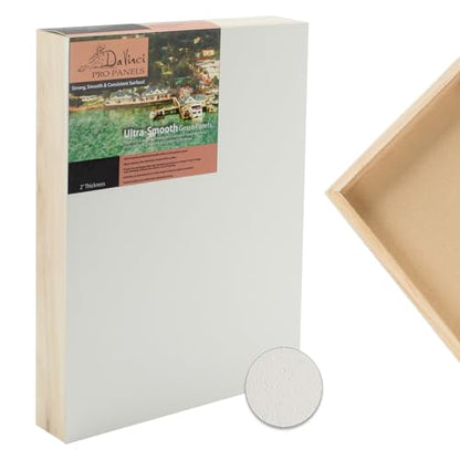 Da Vinci Pro Ultra Smooth Wood Canvas Gesso Board - 2" Deep, 16x16 Pack of 4 White Acrylic Polymer Gesso Panels for Painting Fine Portraits and Ultra Fine Detail Illustrations and Artwork - size: 16x16"