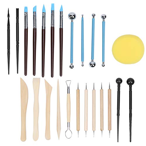 25pcs Ceramic Pottery Tools Set for Clay Sculpting and Embossing, Wooden Stainless Steel Silicone Craft Tools with Storage Bag for Handbuilding Wheel Throwing and Ceramic