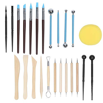 25pcs Ceramic Pottery Tools Set for Clay Sculpting and Embossing, Wooden Stainless Steel Silicone Craft Tools with Storage Bag for Handbuilding Wheel Throwing and Ceramic