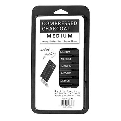 Pacific Arc Compressed Charcoal Sticks Medium 12 Pack for Drawing, Sketching, and Shading - style: Medium | 12 Pack