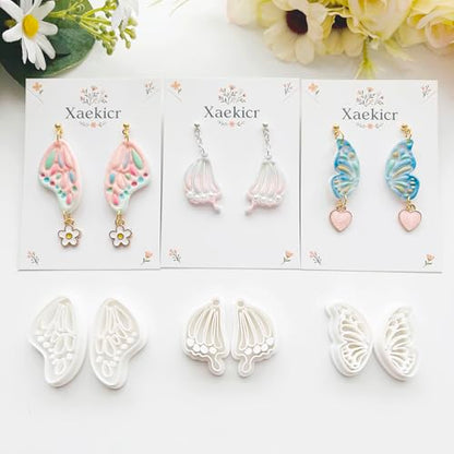 Xaekicr 12 Pairs Butterfly Wing Polymer Clay Cutters - Detailed Texture Jewelry Making Tools for Earrings & DIY Crafts, Soft Clay Shaping Molds - color: 2E color