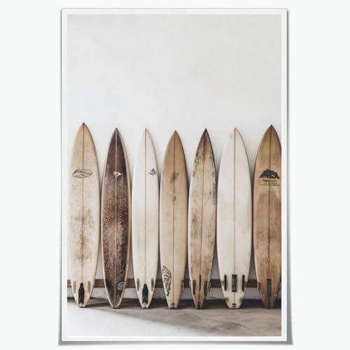Surfboard Wall Art Canvas Poster Print Neutral Coastal Beach Decor Vintage Surf Photography Picture Artwork for Bathroom Living Room Bedroom Minimalist Modern House Decoration 8x12inch Unframed - color: Style-4 Unframed, size: 8"L x 12"W