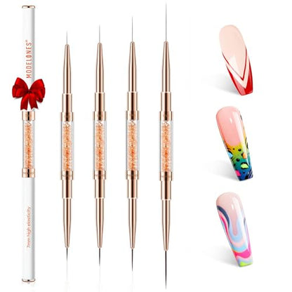 modelones Nail Art Brushes, Super Fine Liner Nail Brush Kit Dual-ended 7/11/15/20mm for Gel Polish Thin Lines, Precise Details, Fine Drawing Painting Design Acrylic Rhinestone Handle Salon & DIY Use - color: orange