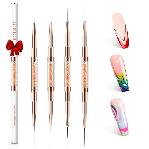 modelones Nail Art Brushes, Super Fine Liner Nail Brush Kit Dual-ended 7/11/15/20mm for Gel Polish Thin Lines, Precise Details, Fine Drawing Painting Design Acrylic Rhinestone Handle Salon & DIY Use - color: orange