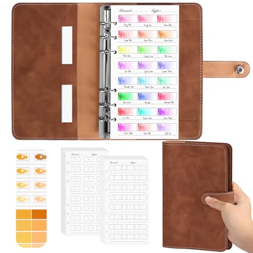 40 Sheets Painters Color Diary for 960 Color Pocket Size 5.1" x 7.6" Colored Swatch Binder PU Leather Cover with 40 Color Chart Cards Color Swatch Notebook for Gouache Markers & Colored Pencil
