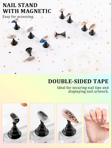 YOOVR Nail Art Tools Set, Nail Stand for Press on Holder for Painting Nails, Nail Art Brushes, Liner Brushes, Nail Dotting Tool, Must Haves Design Tools Supplies Kit for Nail Tech & Beginners (Black) - color: Black