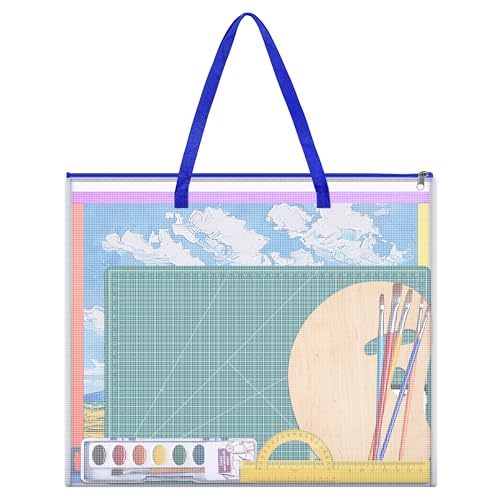 ZKOO Poster Storage Bag, 26" x 20" Art Portfolio Bag, Bulletin Board Holder Art Portfolio Container for Artwork, Artwork Storage Case for Poster, Bulletin Board, Scrapbook, Teaching Materials (Blue) - color: Blue, size: 26" x 20"