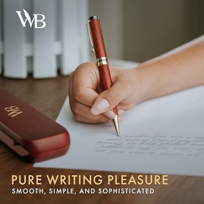 Wordsworth and Black Ballpoint Pen Set - Stunning Luxury Pen Bamboo Rosewood Gold Finish, Refillable, Best Ball Pen for Men & Women, Black Ink Refill, Elegant, Point Pen - color: Rosewood