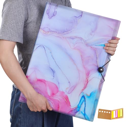 Qunrwe A3 Art Portfolios Case 60 Pages,Marble Blue Diamond Painting Storage Book,11.8 x 16.5 inch Pocket Protector with Index Stickers,Clear Presentation Portfolio Folder for Artwork,Report,Photo - color: Marble Blue-60 Sleeves