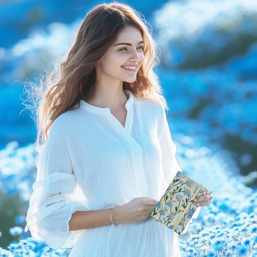 Pocket Notebook, Small Sketchbook, A6 Journal, 4x6, Daisy Gifts for Women, Floral Notebook, Embroidery Journal, Blank Paper, Hardcover, Lay Flat, Elastic Band, Diary for Girls, Blue Daisy - color: A6-Band-Blue, style: Plain