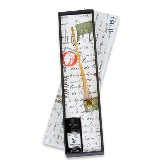 Nostalgic Impressions Murano Glass Calligraphy Dip Pen & Ink Set Shimmering Colors (Gold) - color: Gold