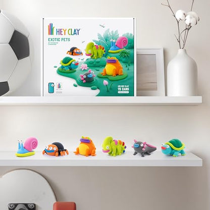 Hey Clay 15 Cans Set - Colourful Modelling Kids Air-Dry Clay 15 Cans with Sculpting Tools and Fun Interactive Instructions for Children Age 3+ (Exotic Pets) - style: Exotic Pets