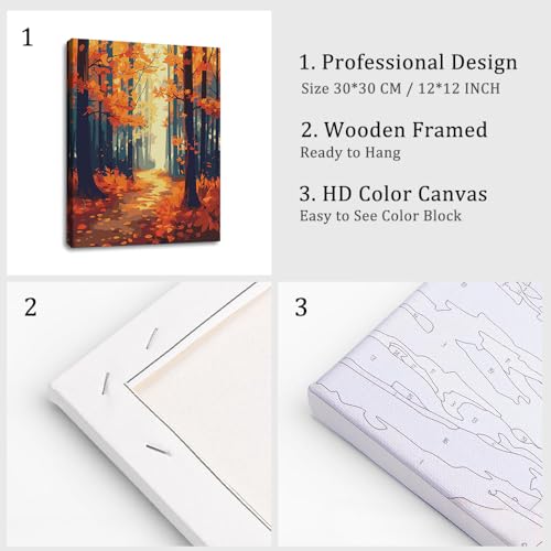 Natuyalo Framed Paint by Number Kits for Adults Beginners, Forest Path Easy Acrylic Adult Paint by Number Kits, Autumn Landscape DIY Painting by Numbers Kits with Frame 12x16 Inch - color: Color-03