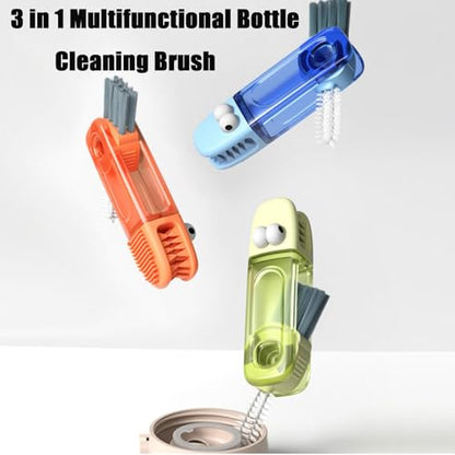 PandaEar 3-in-1 Crocodile Bottle Lid Cleaning Brush Set, Tiny Crevice Gap Cleaner for Insulated Tumblers, Sport Water Bottles & Baby Bottles, 3 PCS Brush for Lids & Straws (Blue/Orange/Green)