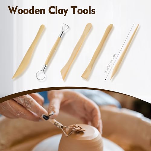32Pcs Clay Sculpting Tool Kit, Pottery Carving Tools with Silicone Dotting Pen, Sponge and Modeling Sticks for Polymer Clay Molding Dotting Stippling Carving Shaping, Pottery Craft