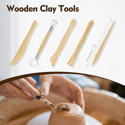 32Pcs Clay Sculpting Tool Kit, Pottery Carving Tools with Silicone Dotting Pen, Sponge and Modeling Sticks for Polymer Clay Molding Dotting Stippling Carving Shaping, Pottery Craft