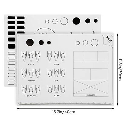 Segbeauty Acrylic Nail Training Mats, 2pcs 16" DIY Silicone Flexible Nail Art Stamping Mats,Nail Gel Polish Coloring Practice Pad, Workspace Manicure Mat Template Sheet, Foldable Table Cover Pad Tool