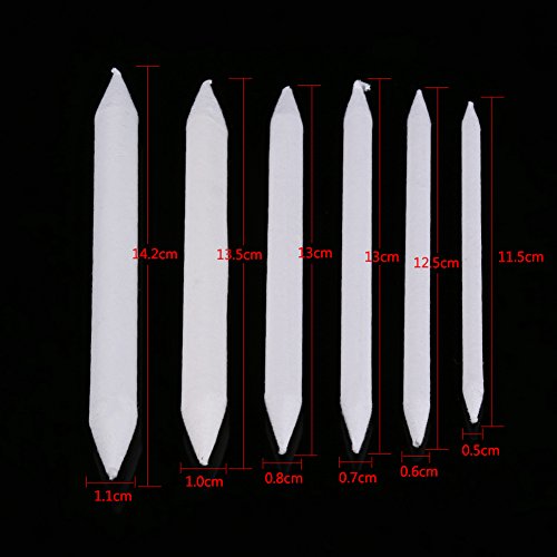 Zerodis 6 Pieces Art Blenders Paper White Pen Pastel Double Head Sketch Artist Blending Stumps and Tortillions Set