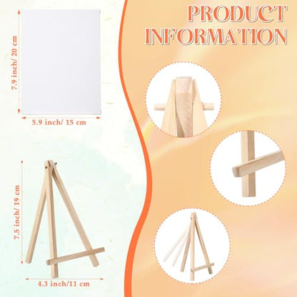 MotiMind 36 Pcs Mini Canvas and Easel Set for Painting, 6 x 8 Inch Canvas Panels with 8 Inch Wooden Easels for Oil Acrylic Painting Christmas Birthday Valentine's Mother's Day Art Crafts Party Favors - size: 6 x 8 Inch