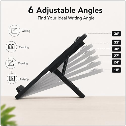 Slant Board for Writing, Adjustable Bamboo Writing Board with 6 Angles, Non-Slip Pads and Carrying Bag, Foldable Slanted Clipboard Easel for Handwriting, Reading, Drawing, Homework and Study Black - color: Black