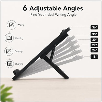 Slant Board for Writing, Adjustable Bamboo Writing Board with 6 Angles, Non-Slip Pads and Carrying Bag, Foldable Slanted Clipboard Easel for Handwriting, Reading, Drawing, Homework and Study Black - color: Black