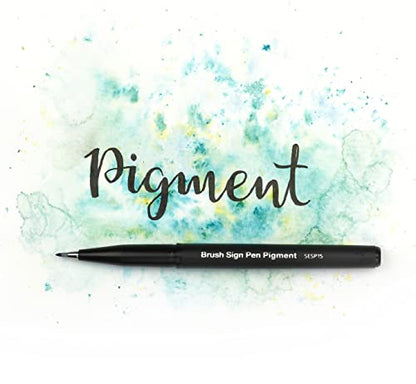 Pentel SESP15 Brush Sign Pen Pigment - Flexible Fibre Tip Marker - Black Pigment Ink - Calligraphy, Lettering & Illustration - Fine, Medium, Broad Point