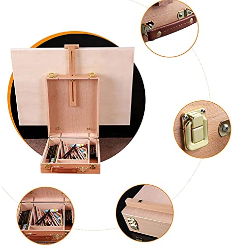 Wooden Table Box Easel and Portable Wooden Artist Easels Storage Case for Drawing Sketching Student Adults Kids Pain