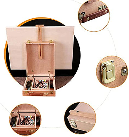 Wooden Table Box Easel and Portable Wooden Artist Easels Storage Case for Drawing Sketching Student Adults Kids Pain