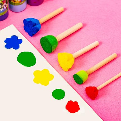 Flower Sponges Brush Set Paint Sponge Wood Handle Round Foam Stencil Brushes Touch Up Painting Tools for Acrylic Craft Staining Varnishes 10pcs - color: B