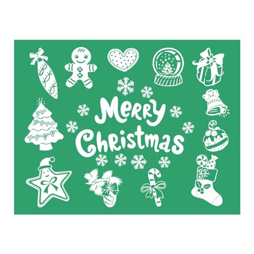 Christmas Gingerbread Man Self-Adhesive Silk Screen Stencils,Crutch Candy Screen Printing Stencils for Craft Xmas Chalk Stencil Transfers Reusable Stencils for Painting on Wood T-Shirt Fabric Card - color: Merry Christmas stencils