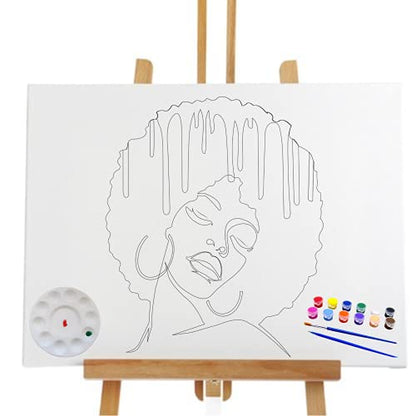 Pre Drawn Canvas Paint Kit | Teen, Kids and Adult Sip and Paint Party Favor | DIY Date Night Couple Activity| Canvas Boards for painting| Afro Woman Drippy (S 8x10 CANVAS ONLY) - size: S 8x10 CANVAS ONLY