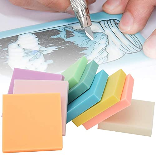 Rubber Carving Block, 9pcs 5 X 5 X 0.8cm Multicolor Square Linoleum Blocks for Printmaking DIY Hand Stamps Crafts Supplies