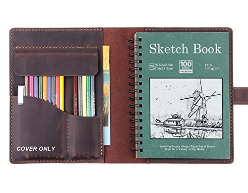 Robrasim Handmade Leather Sketchbook Cover, Leather Artist Sketch Pad Cover for 5.5" x 8.5" Sketchbook, Drawing Book and Pencil Case, Journal Notebook Portfolio, Artis Gifts-Coffee - color: Coffee