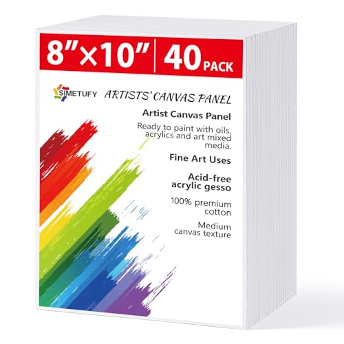 Simetufy 40 Pack Canvas Boards for Painting 8x10In Cotton Canvas Panels for Oil, Acrylic, Gouache & Watercolor Painting - size: 8"x10"- 40 pack