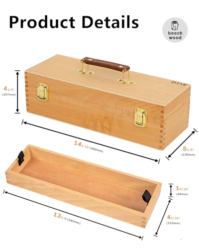 DJAR Multi-Function Artist Tool Box with Locking Clasps, Removable Tray Wooden Art Supply Box for Brushes, Pencils, Erasers,Artist Supplies Storage Organizer, Natural - color: Natural