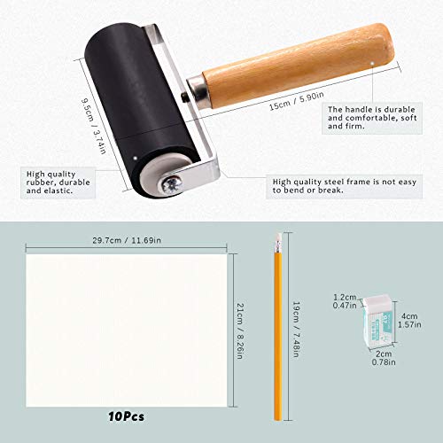Swpeet 24Pcs Block Printing Starter Tool Kit, Rubber Stamp Carving Blocks, Ink Roller, Carving Tools, Gloves, Tracing Papers and Ink Mixing Tray for Stamp Carving