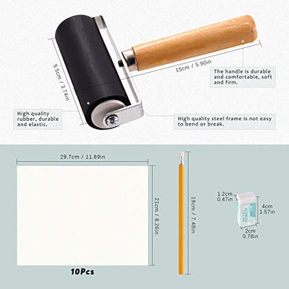 Swpeet 24Pcs Block Printing Starter Tool Kit, Rubber Stamp Carving Blocks, Ink Roller, Carving Tools, Gloves, Tracing Papers and Ink Mixing Tray for Stamp Carving