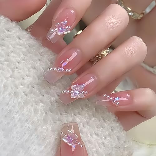 300Pcs Butterfly Nails Charms 3D Resin Elegant Butterfly Nail Rhinestones 3D Resin Aurora Butterflies Nail Gems and Charms Kawaii Nail Diamonds Butterfly Nails Jewels for Women Acrylic Nail Supplies - color: white