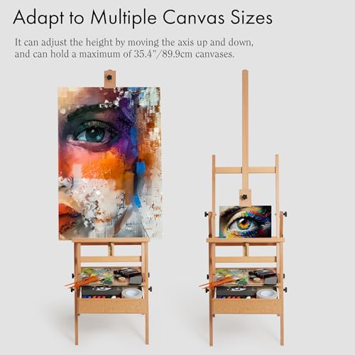 ARTIFY Large Wooden H-Frame Studio Easel, Sturdy Beechwood Canvas Holder Stand, Both Horizontal and Vertical Use, for Acrylic, Oil, Watercolor and Gouache